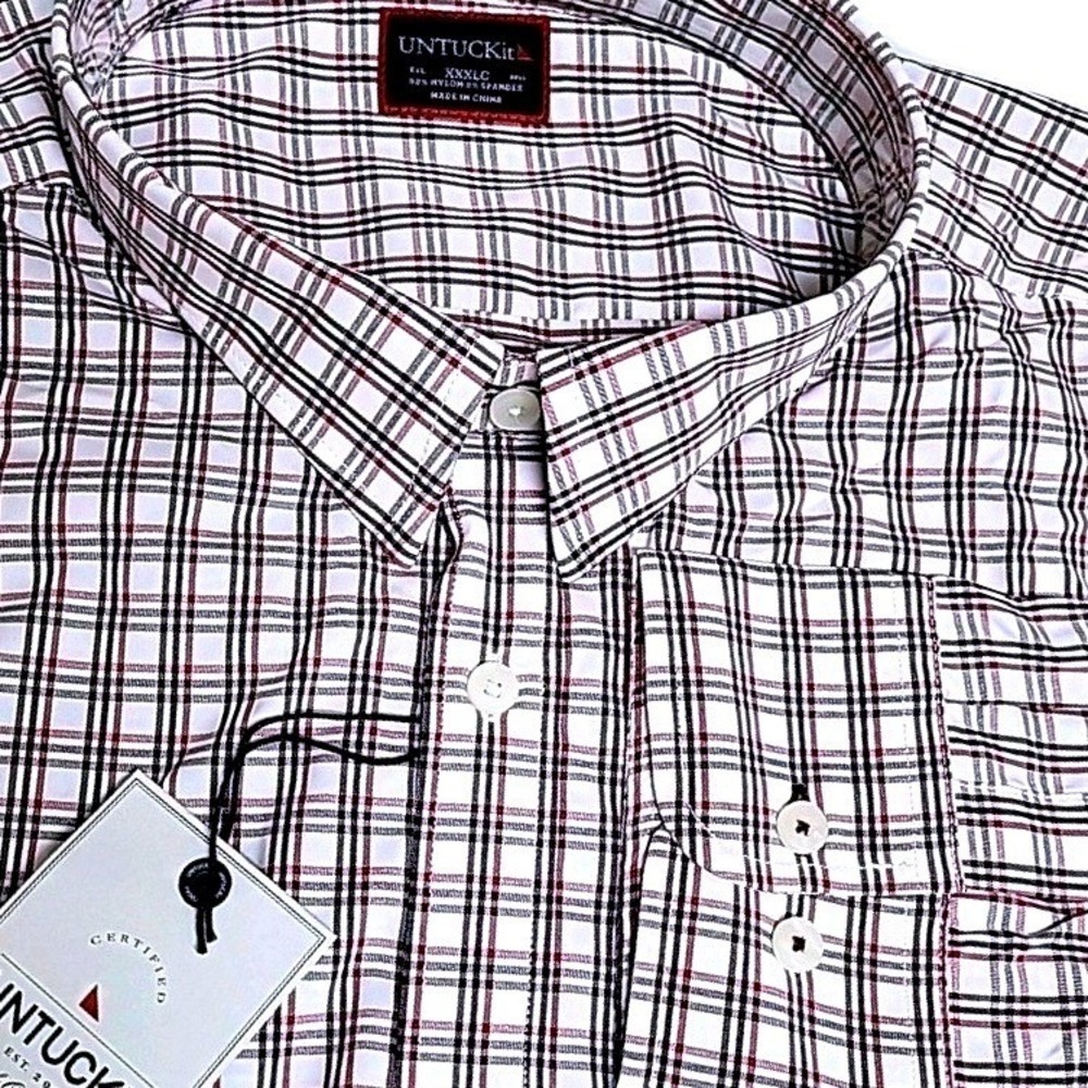 UNTUCKit Rosedale Men 3XLC Performance Long Sleeve Button Up Red Brown Check NWT